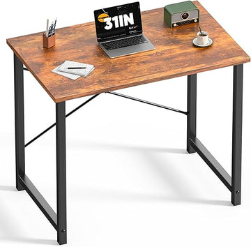 DUMOS 32 in Small Computer Desk for Home Office, Modern Study Work Table Simple Style for Bedroom, Writing Desks with X-Shaped Reinforcement, Rust