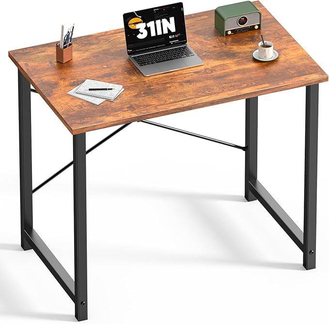 DUMOS 32 in Small Computer Desk for Home Office, Modern Study Work Table Simple Style for Bedroom, Writing Desks with X-Shaped Reinforcement, Rust