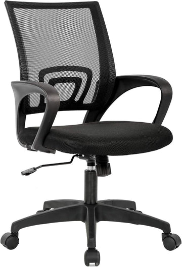 BestOffice | Ergonomic Office Chair | Mid-Back Swivel Desk Chair | Breathable Backrest & Lumbar Support | Adjustable Height | Sponge Seat | Rolling Wheels | Black | for Adults & Women