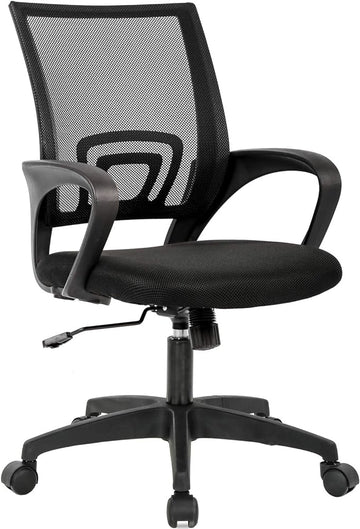 BestOffice | Ergonomic Office Chair | Mid-Back Swivel Desk Chair | Breathable Backrest & Lumbar Support | Adjustable Height | Sponge Seat | Rolling Wheels | Black | for Adults & Women